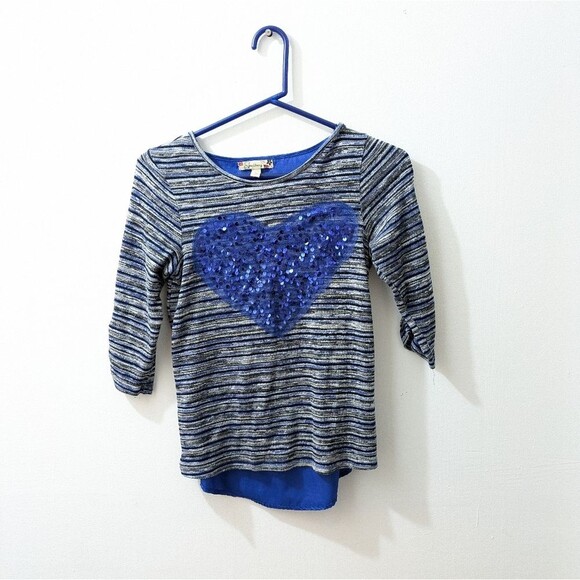 Speechless Blue Heart Sequin Sleeve Top, Girls Large - Picture 1 of 8